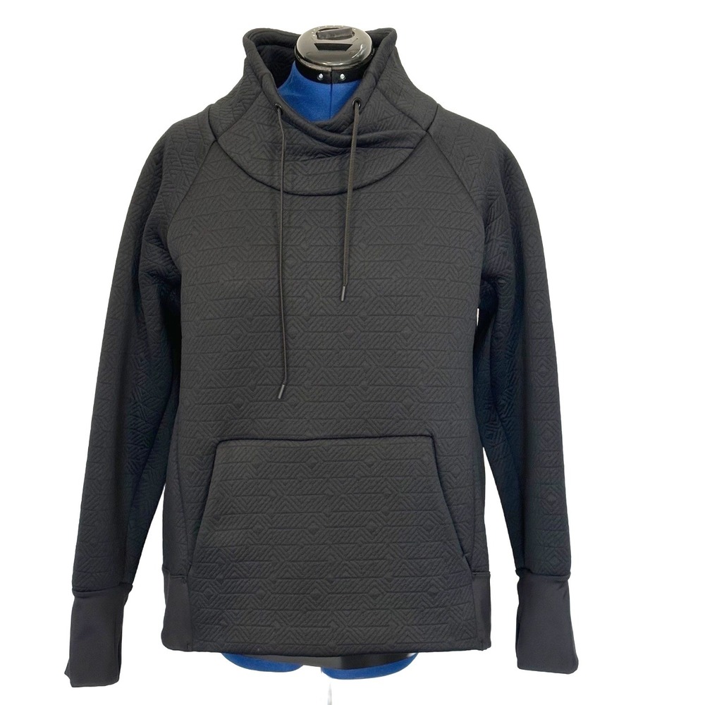 Athleta Jacquard Elevation Pullover Quilted Cowl Neck XL Black Hoodie Sweatshirt